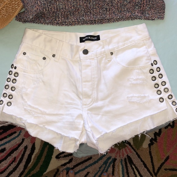 Dolls Kill Distressed Eyelit Cutoff Denim Short - Picture 2 of 14